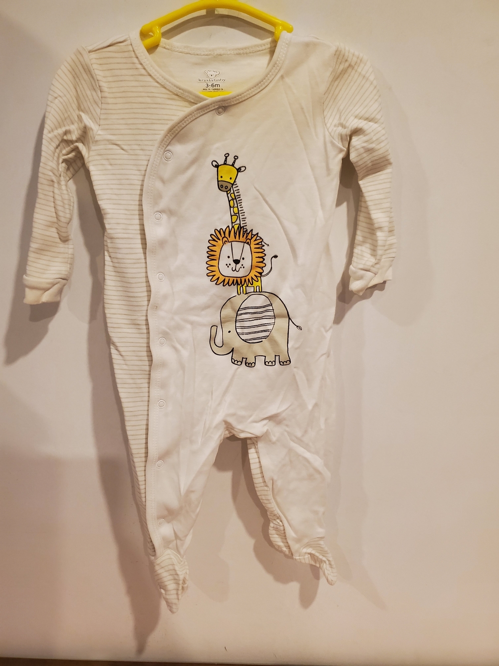 Koala Kids 3-6 Month Cream Animal Button Up Footie